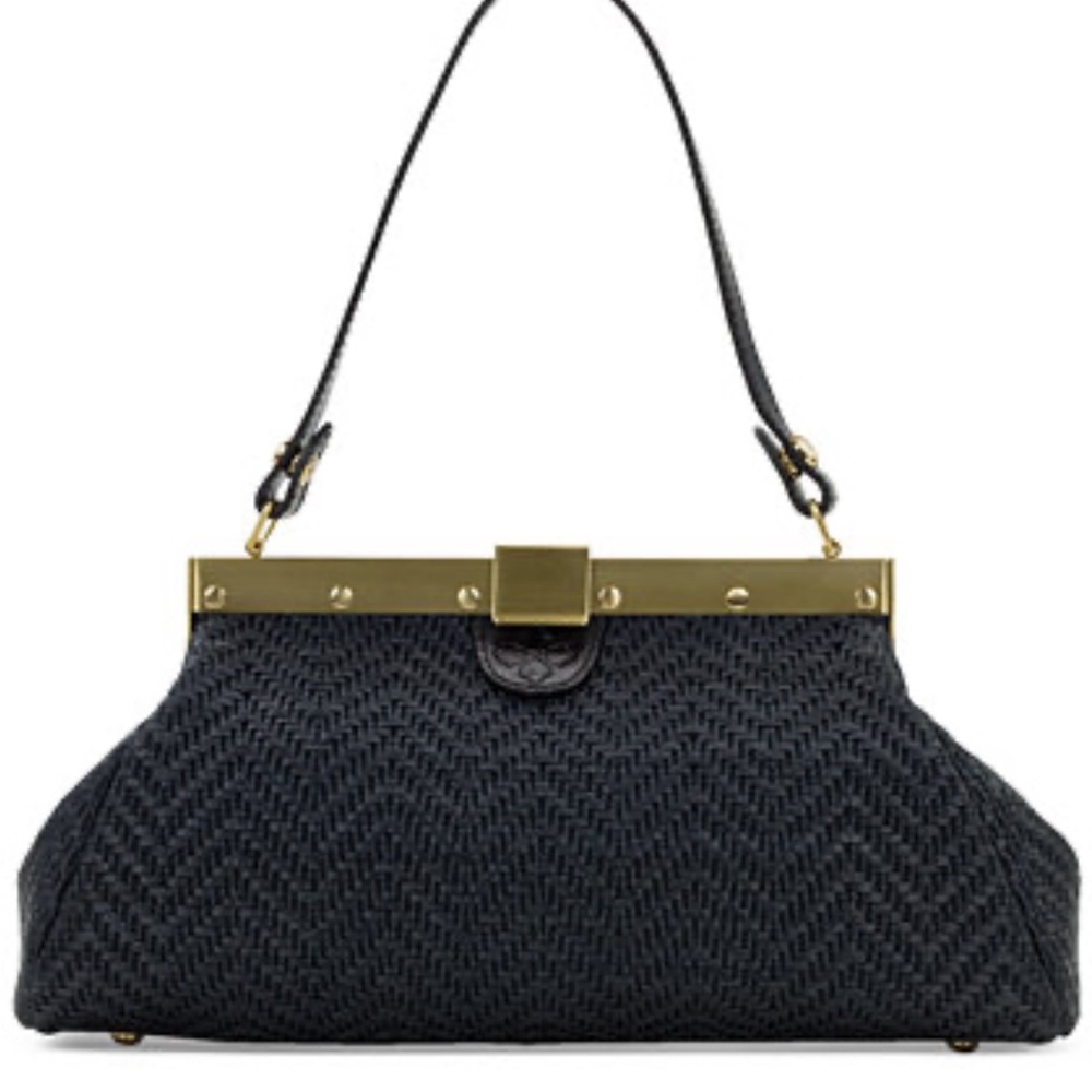 Patricia Nash - Ferrara Woven Raffia Cusco Medium Frame Bag - Color Midnight